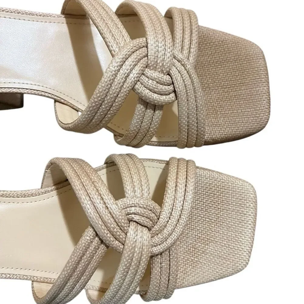 NIB Marc Fisher Women's Natural Cairo Ankle Strap Block Heel Platform Sandals 10